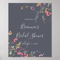 Classic Blue Wild Floral Bridal Shower Welcome  