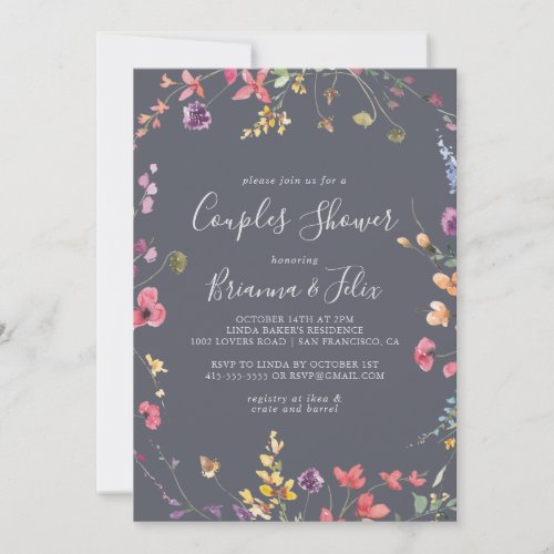 Classic Blue Wild Floral Couples Shower  Invitation