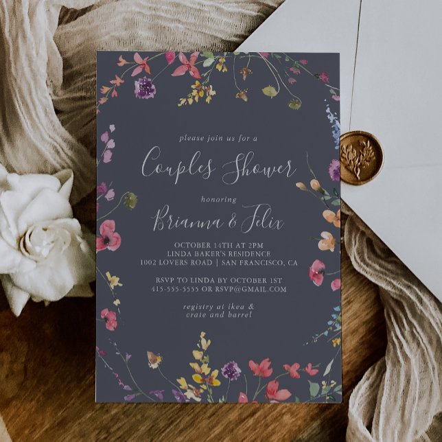 Classic Blue Wild Floral Couples Shower  Invitation (Creator Uploaded)
