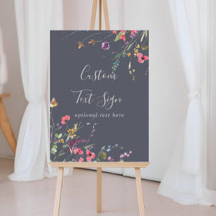 Classic Blue Wild Floral Custom Text Sign