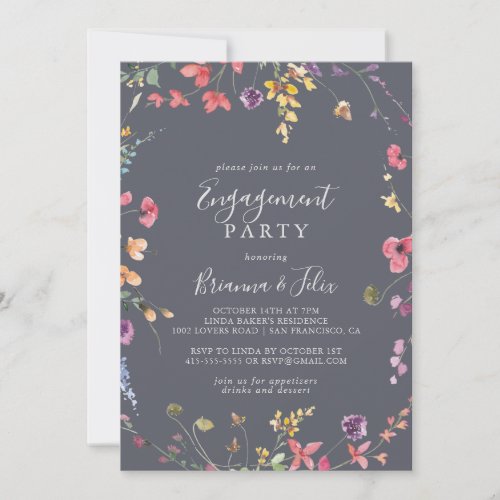 Classic Blue Wild Floral Engagement Party   Invitation