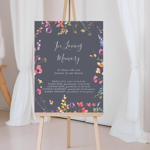Classic Blue Wild Floral In Loving Memory  Poster