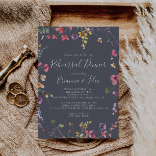 Classic Blue Wild Floral Rehearsal Dinner Invitation