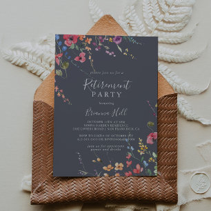 Classic Blue Wild Floral Retirement Party  Invitation