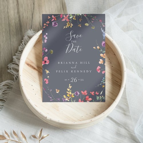 Classic Blue Wild Floral Save the Date  Postcard
