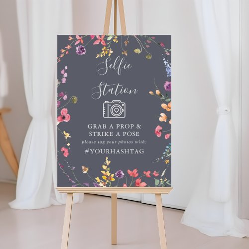 Classic Blue Wild Floral Selfie Station  Poster