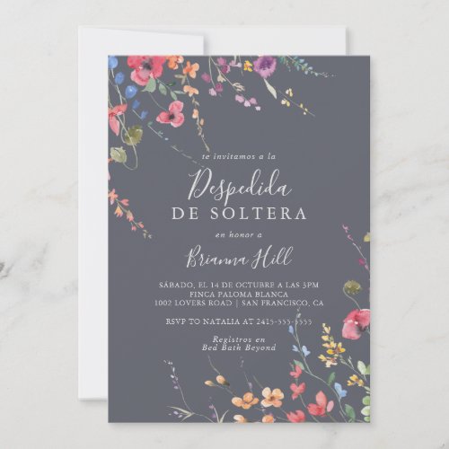 Classic Blue Wild Floral Spanish Bridal Shower Invitation