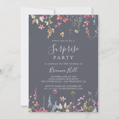 Classic Blue Wild Floral Surprise Party  Invitation