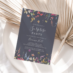 Classic Blue Wild Floral Surprise Party Invitation