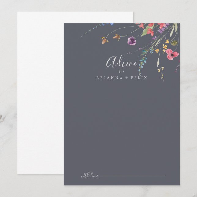 Classic Blue Wild Floral Wedding Advice Card (Front/Back)
