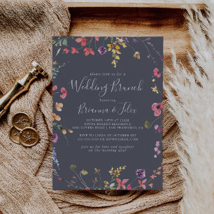 Classic Blue Wild Floral Wedding Brunch Invitation