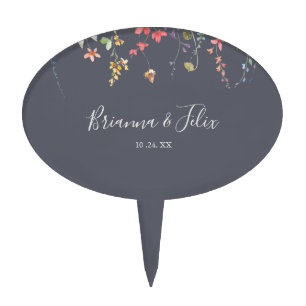 Classic Blue Wild Floral Wedding   Cake Topper