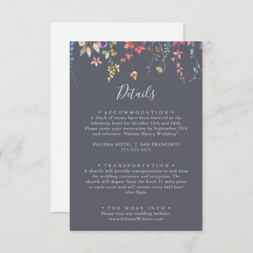 Classic Blue Wild Floral Wedding Details  Enclosure Card