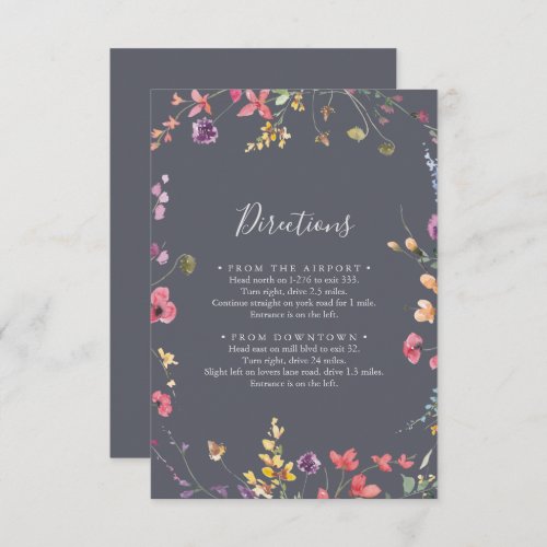 Classic Blue Wild Floral Wedding Directions  Enclosure Card