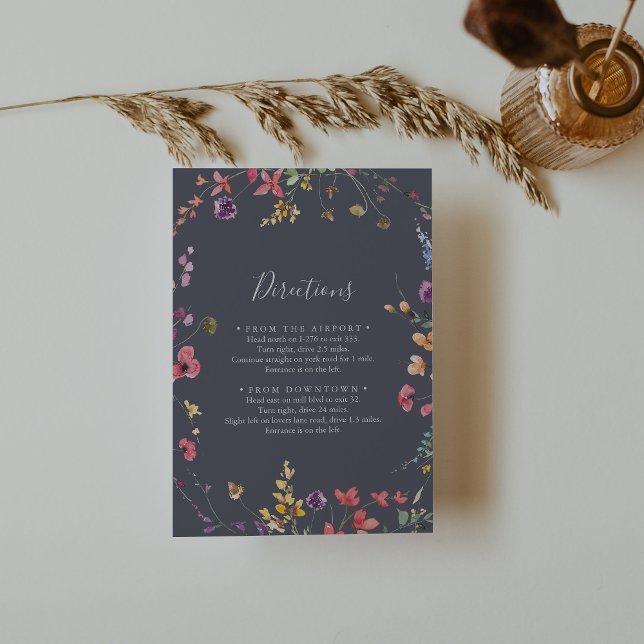 Classic Blue Wild Floral Wedding Directions  Enclosure Card (Creator Uploaded)