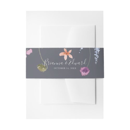 Classic Blue Wild Floral Wedding  Invitation Belly Band