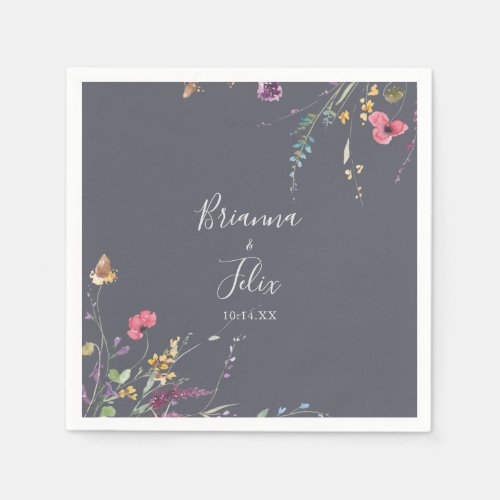 Classic Blue Wild Floral Wedding  Napkins