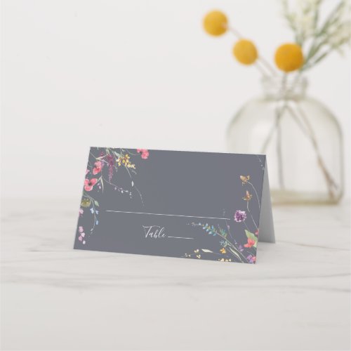 Classic Blue Wild Floral Wedding  Place Card