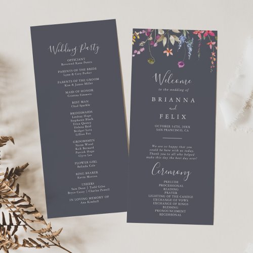 Classic Blue Wild Floral Wedding Program