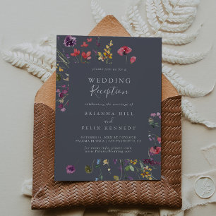 Classic Blue Wild Floral Wedding Reception Invitation