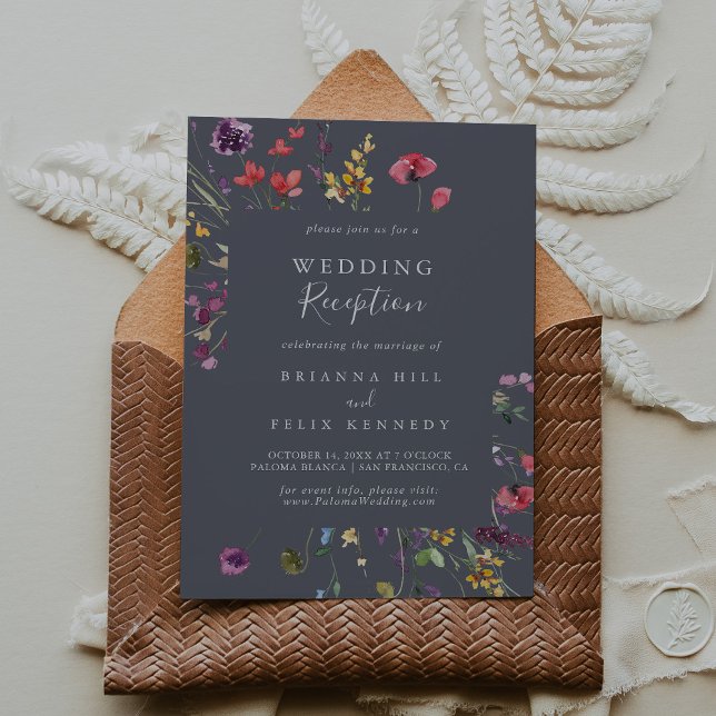 Classic Blue Wild Floral Wedding Reception Invitation (Creator Uploaded)