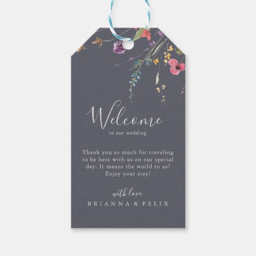 Classic Blue Wild Floral Wedding Welcome   Gift Tags
