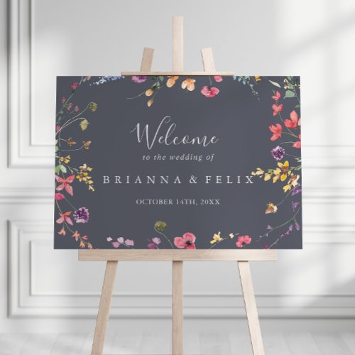 Classic Blue Wild Floral Wedding Welcome  Poster