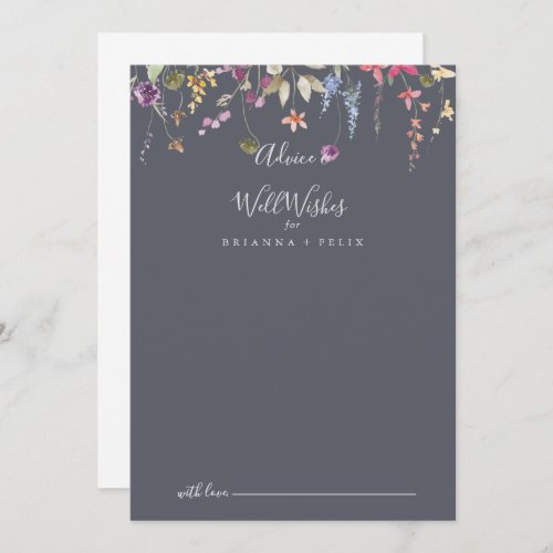 Classic Blue Wild Floral Wedding Well Wishes  Advice Card