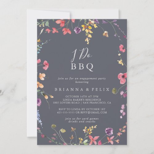 Classic Blue Wild I Do BBQ Engagement Party  Invitation