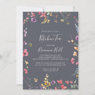 Classic Blue Wild Kitchen Tea Bridal Shower  Invitation