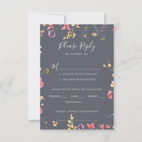 Classic Blue Wild Wedding Menu Choice RSVP