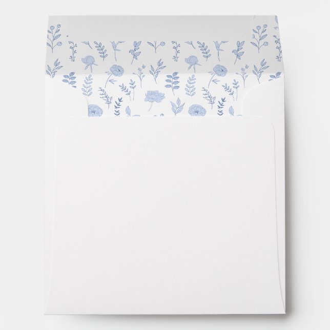 Classic blue wildflower wedding square envelope (Back (Bottom))