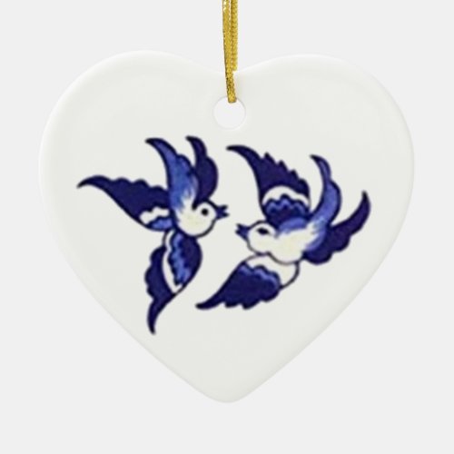 Classic Blue Willow Bird Design Ceramic Ornament