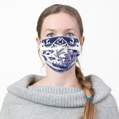 Classic Blue Willow Blue  White Design Adult Cloth Face Mask