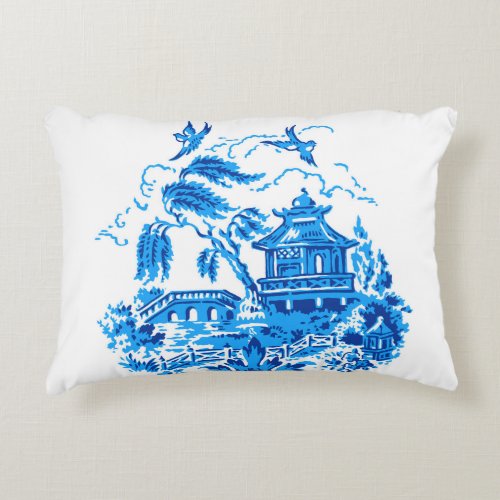 Classic Blue Willow China Design Accent Pillow