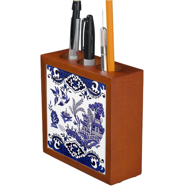 Classic Blue Willow China Design Desk Organizer (In Situ)