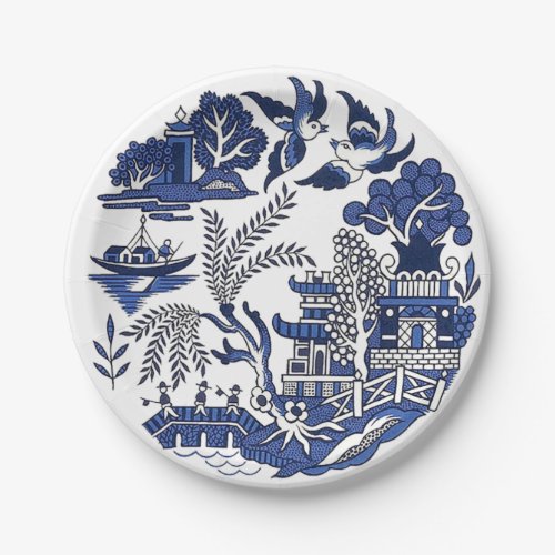 Classic Blue Willow China Design Paper Plates