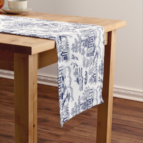 Classic Blue Willow China Design Short Table Runner