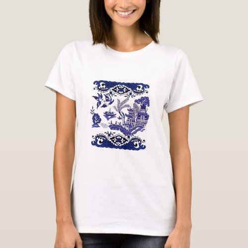 Classic Blue Willow China Design T_Shirt