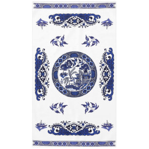 Classic Blue Willow China Design Tablecloth