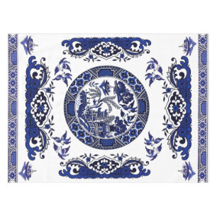 Classic Blue Willow China Design Tablecloth