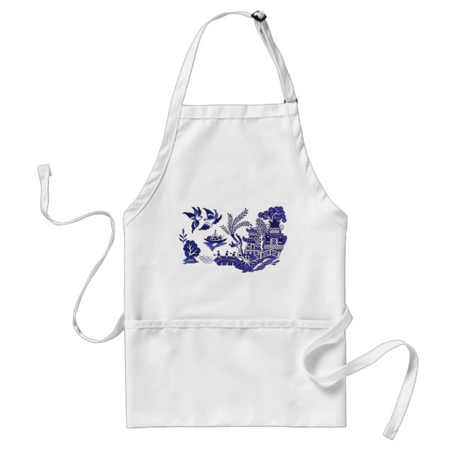 Classic Blue Willow Design Adult Apron (Front)