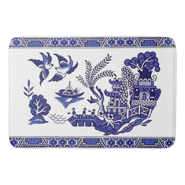 Classic Blue Willow Design Bath Mat (Front)
