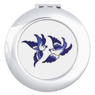 Classic Blue Willow Design Birds Compact Mirror