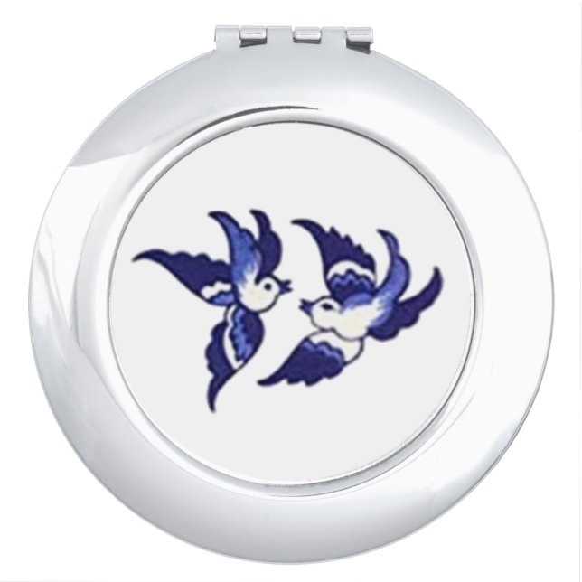 Classic Blue Willow Design Birds Compact Mirror (Front)