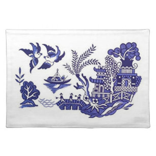 Classic Blue Willow Design Cloth Placemat