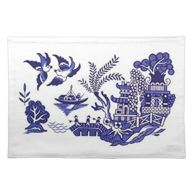 Classic Blue Willow Design Cloth Placemat (Front)