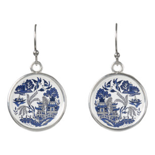 Classic Blue Willow Design Earrings