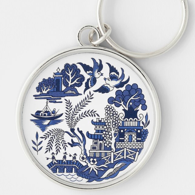 Classic Blue Willow Design Keychain (Front)