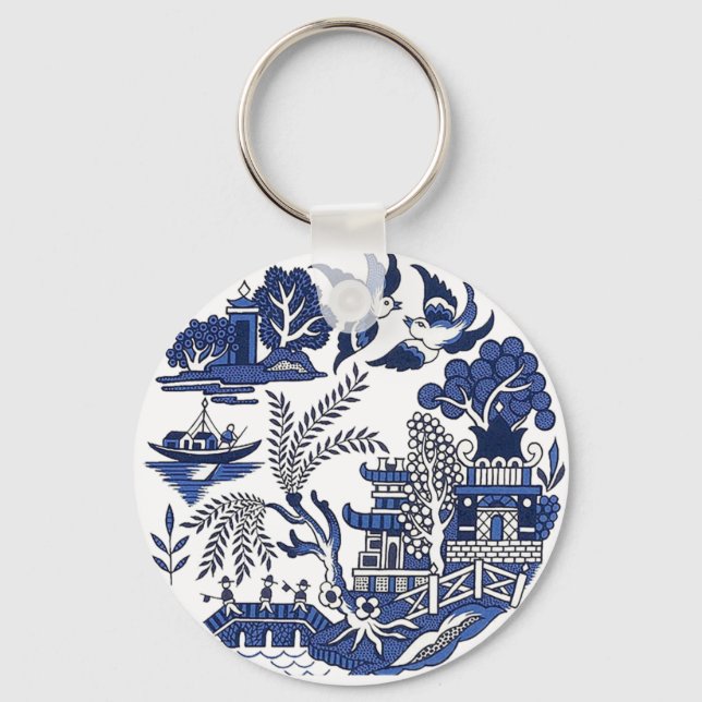 Classic Blue Willow Design  Keychain (Front)